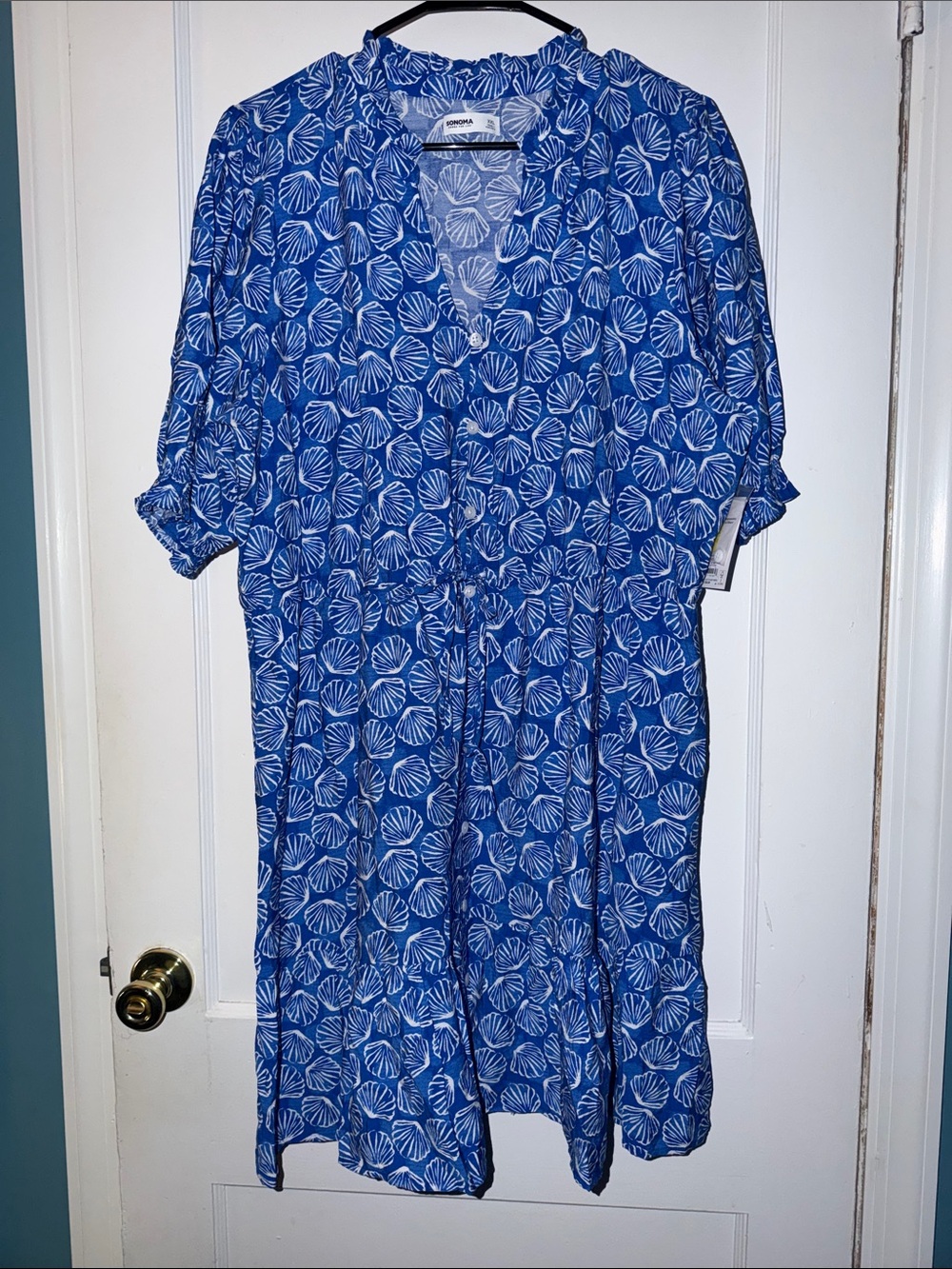 Sonoma Blue and White Shell-Print Midi Dress